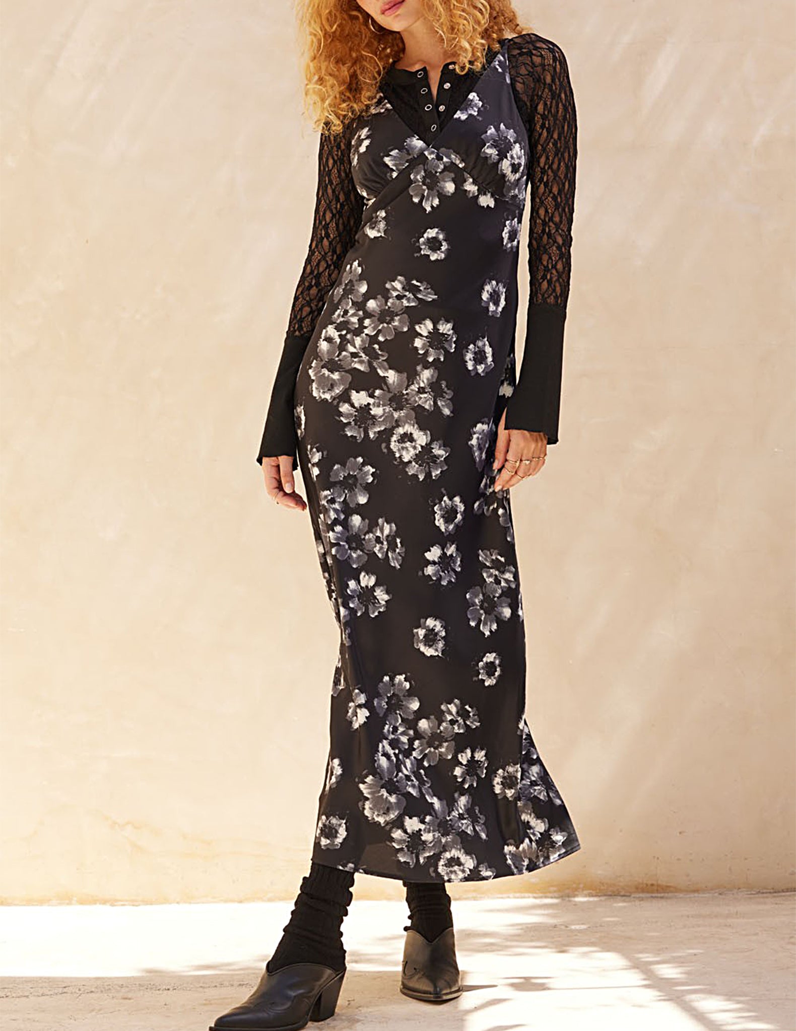 Cait Satin Floral Bias Cut Slip Dress –