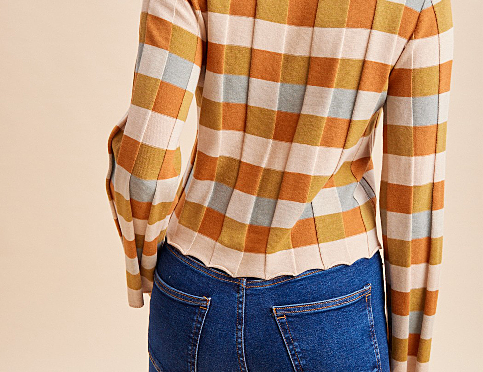 Retro check knit top, back view