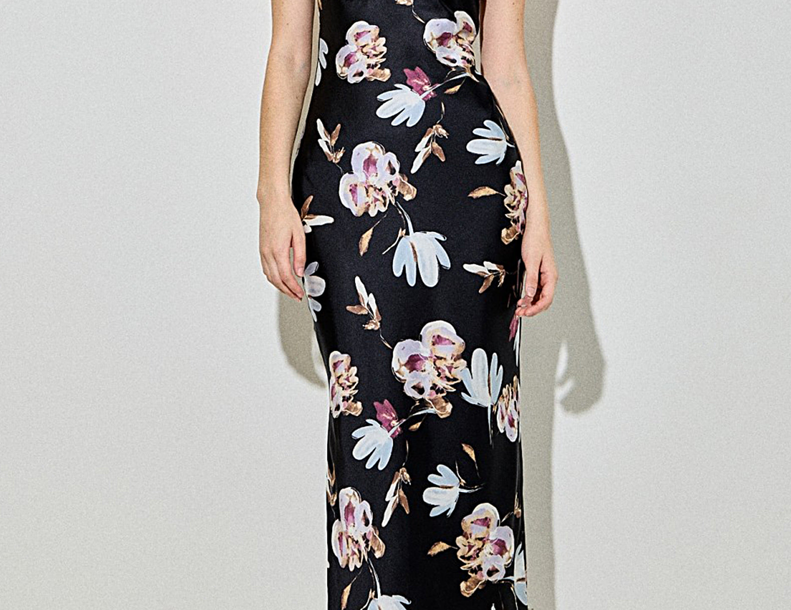 black flower midi dress Beth Strapless Black Floral Midi Dress – Cuffs