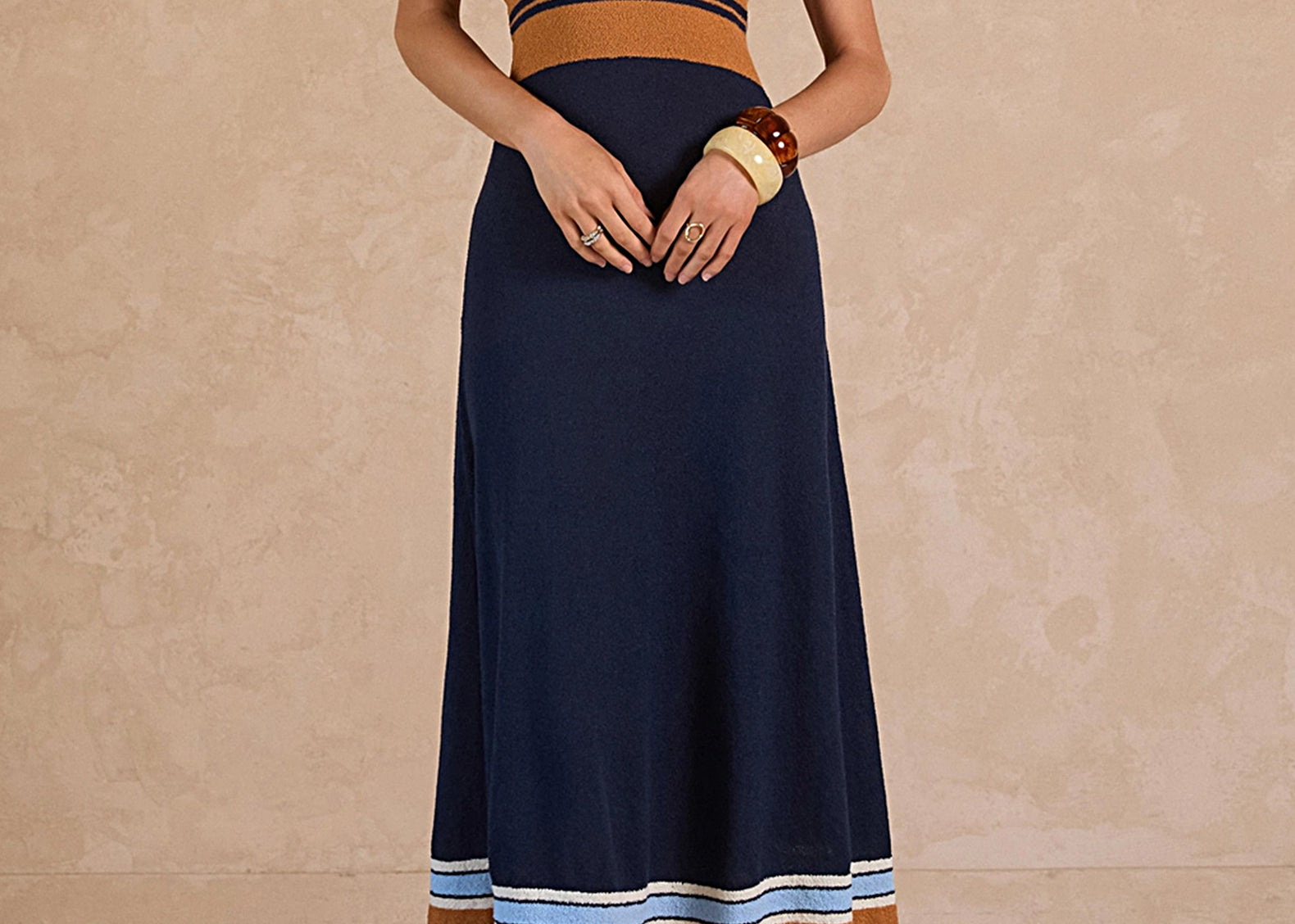 Camille Striped Knit Midi Dress Cuffs. Camille Striped Knit Midi Dress Cuffs.