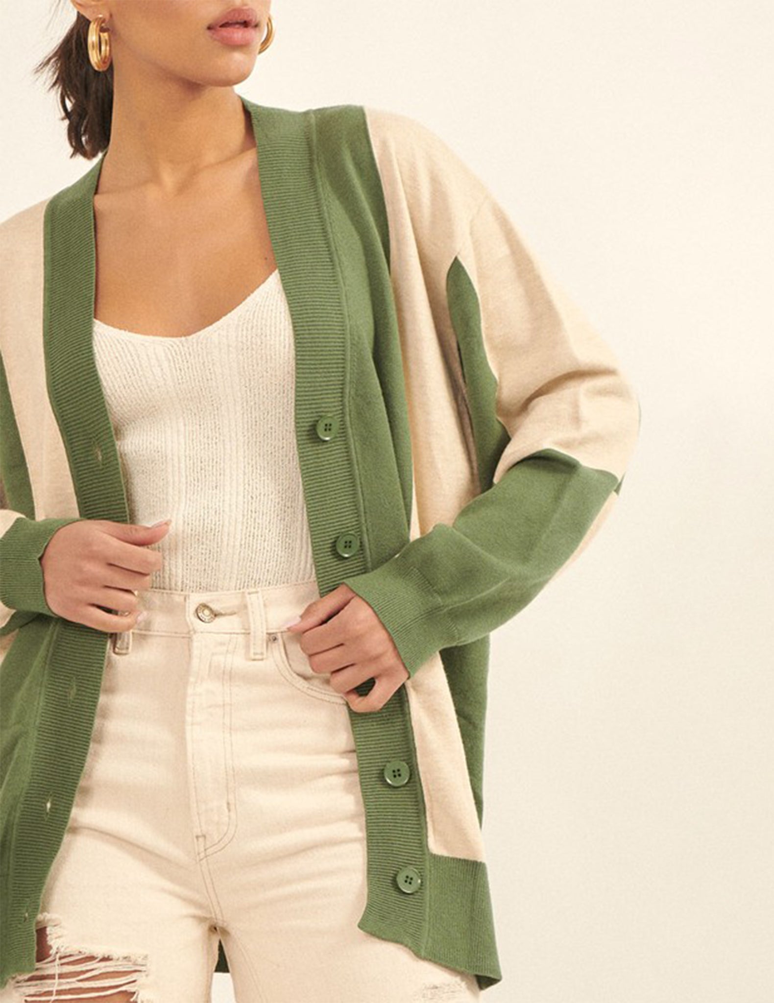 Dorian Avocado Color Block Cardigan Cuffs