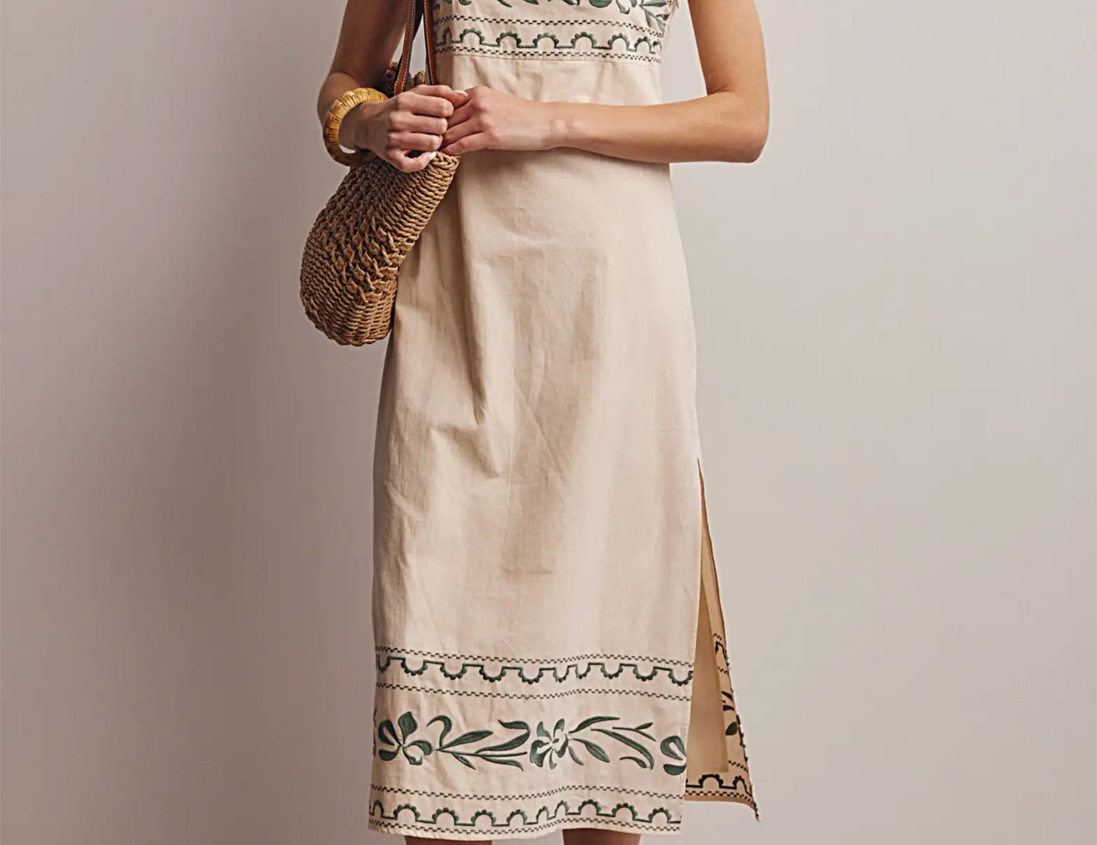 Emma Embroidered Cotton Shift Dress - X-Large