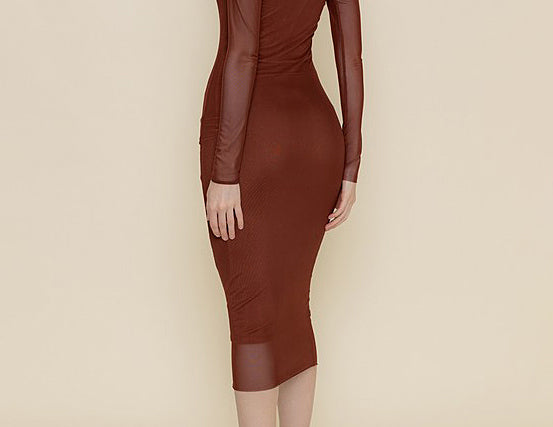 Grace Sheer Mesh Long Sleeve Midi Dress Cuffs. Grace Sheer Mesh Long Sleeve Midi Dress Cuffs.