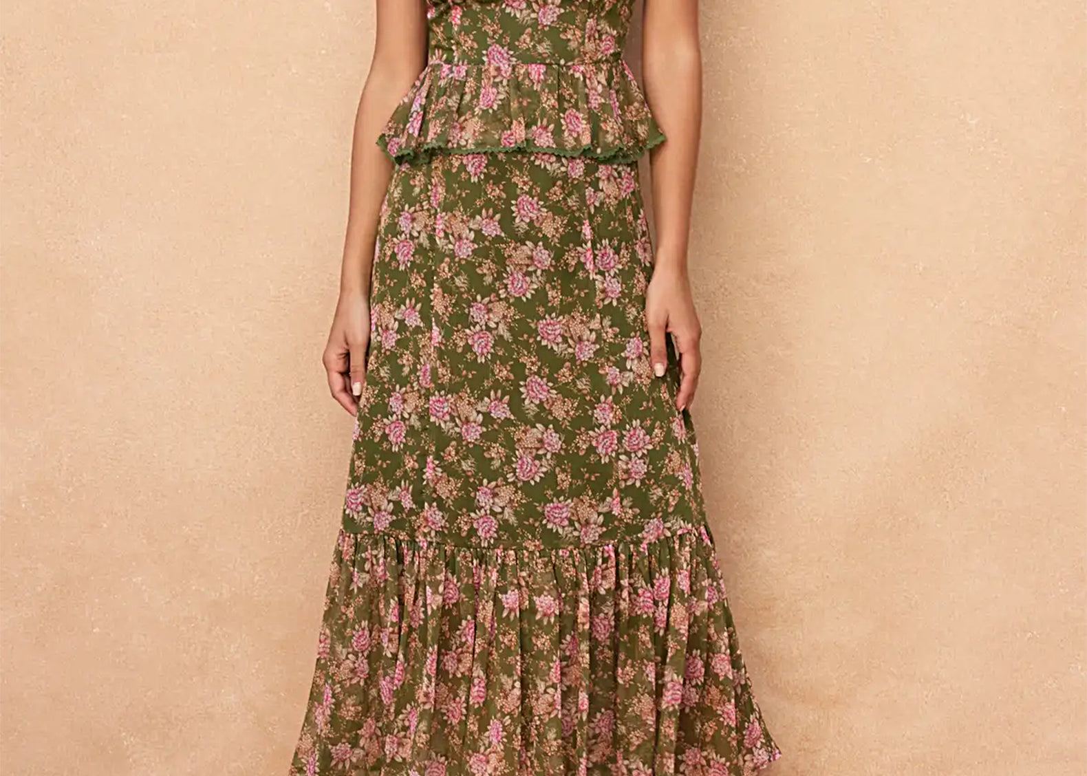 Hannah Ruffled Green Floral Dress Cuffs. Hannah Ruffled Green Floral Dress Cuffs.