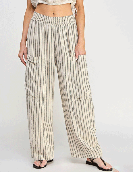 Marleigh Striped Linen Cargo Pants – Cuffs.