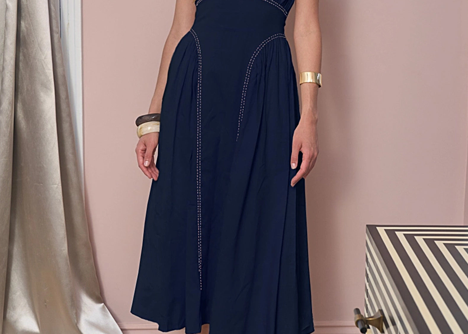 Noelle Cotton Navy Midi Dress – Cuffs Noelle Cotton Navy Midi Dress – Cuffs
