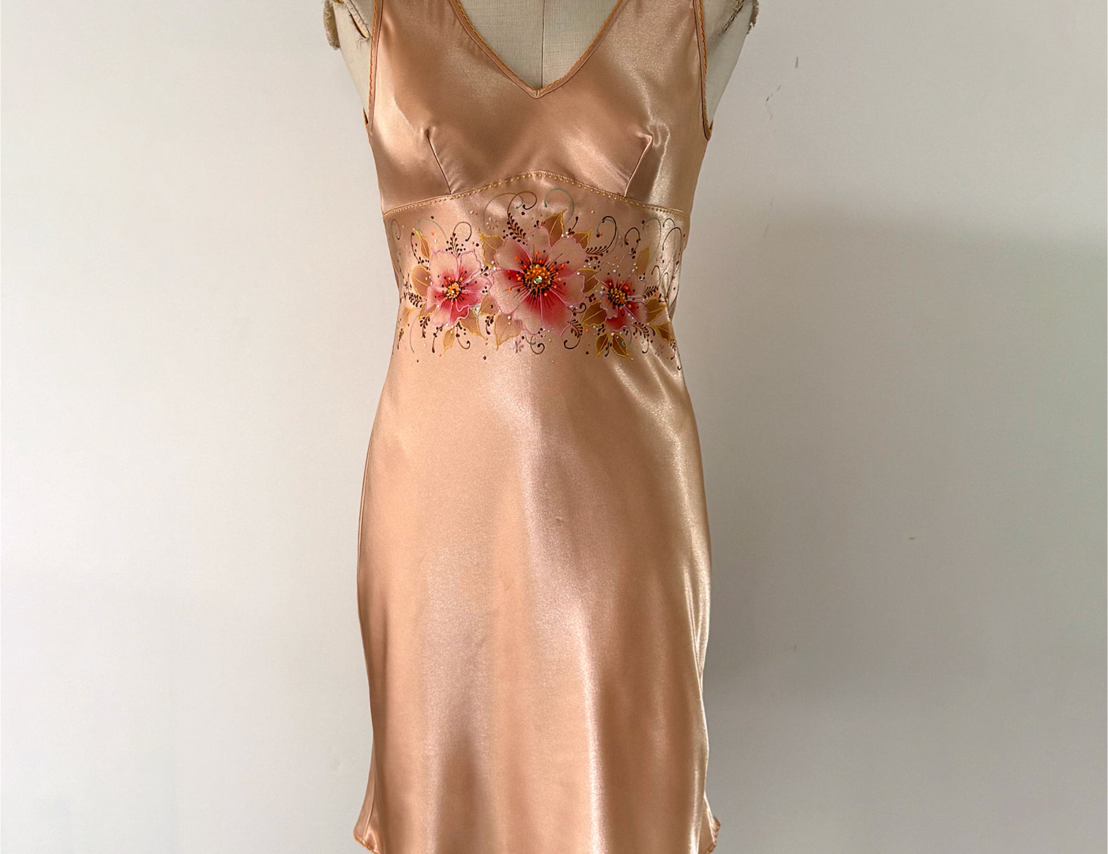 Flore Vintage Blush Satin Floral Slip Dress - Blush - Xs-small