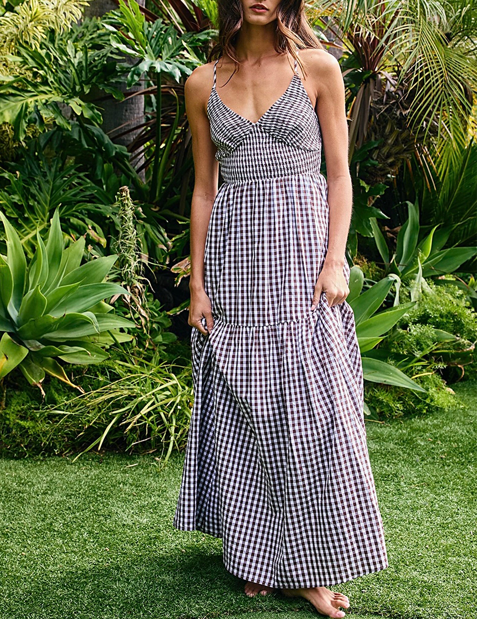 Troy Cocoa Gingham Tiered Maxi Dress – Cuffs.