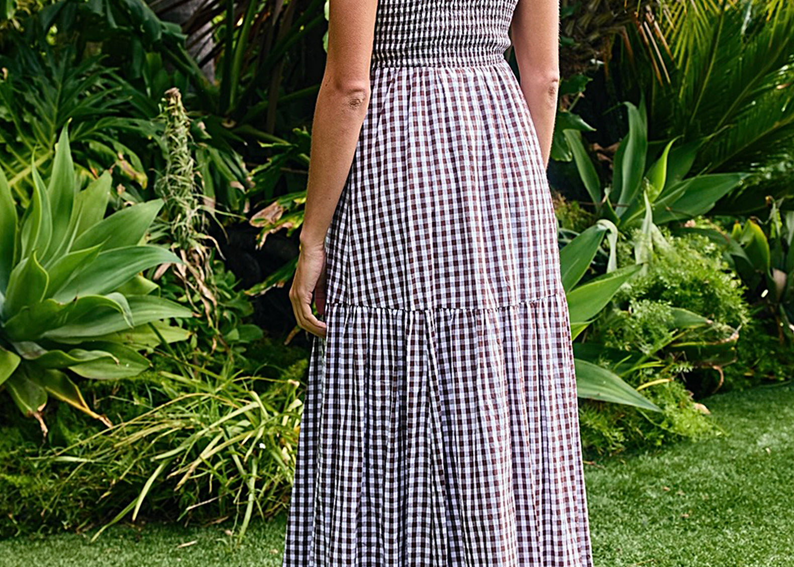 Troy Cocoa Gingham Tiered Maxi Dress - Gingham - Medium